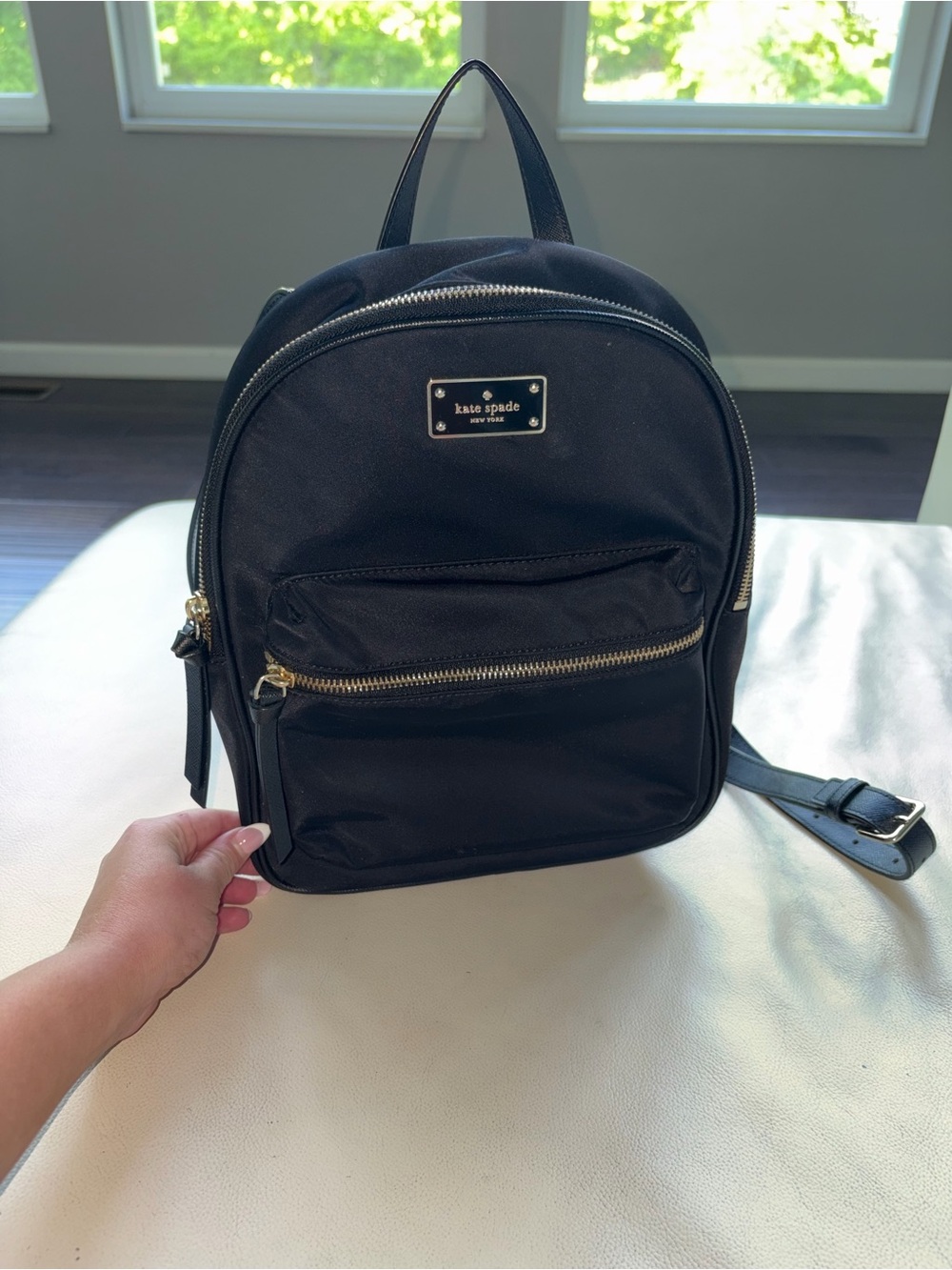 kate spade Black Nylon Mini Backpack with Gold Accents